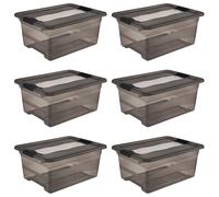 keeeper Cornelia 6 x Storage Boxes with Lid and Sliding Closure, 39.5 x 29.5 x 17.5 cm, 12 L, Crystal Grey