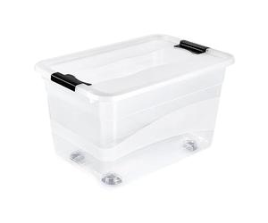 keeeper Crystalbox with Caster Wheels and Lid, Sliding Closure, 59.5 x 39.5 x 35 cm, 52 Litre, Konrad, Transparent