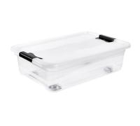 Keeeper Crystalbox with Caster Wheels and Lid, Sliding Closure, 59.5x39.5x18 cm, 28 Litre, Konrad, Transparent