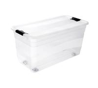 keeeper Crystalbox with Caster Wheels and Lid, Sliding Closure, 79.5x39.5x41 cm, 83 Litre, Konrad, Transparent
