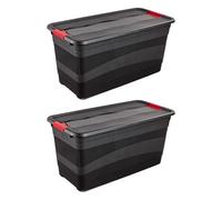 keeeper Eckhart 2 x Transport Containers with Lid and Sliding Closure, Extra Sturdy, 79.5 x 39.5 x 40 cm, 83 L, Graphite Grey