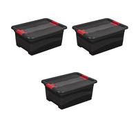 keeeper eckhart 3 x Transport Containers with Lid and Sliding Closure, Extra Sturdy, 39.5 x 29.5 x 17.5 cm, 12 L, Graphite Grey