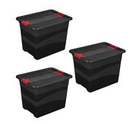 keeeper eckhart 3 x Transport Containers with Lid and Sliding Closure, Extra Sturdy, 39.5 x 29.5 x 30 cm, 24 L, Graphite Grey
