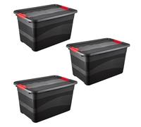 keeeper eckhart 3 x Transport Containers with Lid and Sliding Closure, Extra Sturdy, 59.5 x 39.5 x 34 cm, 52 L, Graphite Grey