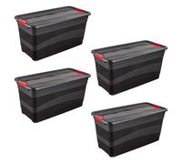 keeeper eckhart 4 x Transport Containers with Lid and Sliding Closure, Extra Sturdy, 79.5 x 39.5 x 40 cm, 83 L, Graphite Grey