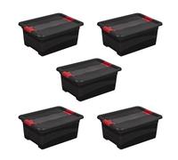 keeeper eckhart 5 x Transport Containers with Lid and Sliding Closure, Extra Sturdy, 39.5 x 29.5 x 17.5 cm, 12 L, Graphite Grey