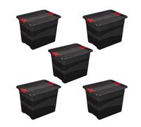 keeeper eckhart 5 x Transport Containers with Lid and Sliding Closure, Extra Sturdy, 39.5 x 29.5 x 30 cm, 24 L, Graphite Grey