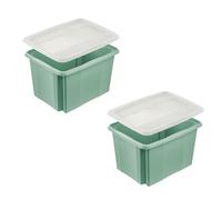 keeeper emil 2 x Storage Box with Turning/Stacking System with Lid Emilia 30 L Nordic Green