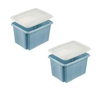 keeeper emil 2x Storage Box with Twist/Stacking System with Lid Emilia 30 L Nordic Blue