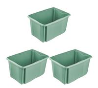 keeeper emil 3x Storage Box with Turning/Stacking System, 54.5 x 39 x 29.5 cm, 45 L, Nordic Green