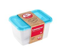 keeeper Food Storage Containers, Set of 2, 2 x 2 l, 20.5 x 15.5 x 10.5 cm, Fredo Fresh, Transparent Blue