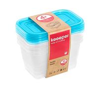 keeeper Food Storage Containers, Set of 4, 4 x 750 ml, 15.5 x 10.5 x 8.5 cm, Fredo Fresh, Transparent Blue