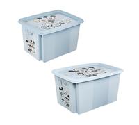 keeeper Karolina 2 x Mickey Storage Box with Lid, Rotating and Stackable, for Children, 30 L + 45 L, Cloudy Blue