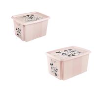 keeeper Karolina 2 x Minnie Storage Box with Lid, Rotating and Stackable, for Children, 30 L + 45 L, Nordic Pink