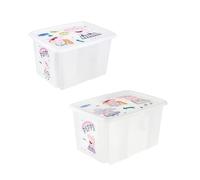 keeeper Karolina 2 x Peppa Pig Storage Box with Lid, Rotating and Stackable for Kids, 30L + 45L, Transparent