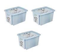 keeeper Karolina 3 x Mickey Storage Box with Lid, Rotating and Stackable, for Children, 30 L, Cloudy Blue