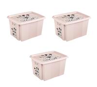 keeeper Karolina 3 x Minnie Storage Box with Lid, Rotating and Stackable, for Children, 30 L, Nordic Pink