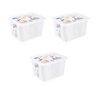 keeeper Karolina 3 x Peppa Pig Storage Box with Lid, Rotatable and Stackable, for Kids, 30 Litres, Transparent