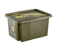 keeeper karolina storage box with lid, 15 l, nestable and stackable, Emoji Danger design, for children, olive green (Olive)
