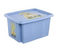 keeeper karolina storage box with lid, 15 l, rotatable and stackable, Design: Minions, Happiness, For children, Blue (Soft Blue)