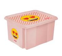 keeeper karolina storage box with lid, 24 l, nestable and stackable, Design: Emoji Hearts, For children, Pink (Nordic Pink)
