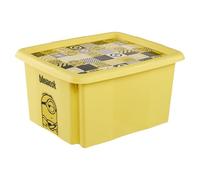 keeeper karolina storage box with lid, 24 l, nestable and stackable, design: Minions, Mosaic, for children, yellow (Sunny Yellow)