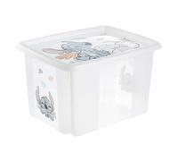 keeeper karolina storage box with lid, 30 l, nestable and stackable, design: Stitch, for children, transparent