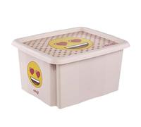 keeeper karolina storage box with lid, 30 l, stackable and nestable, design: Emoji Hearts, for children, pink (Nordic Pink)
