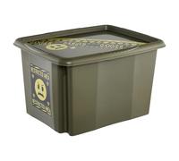 keeeper karolina storage box with lid, 30 l, stackable and nestable, Emoji Danger design, for children, olive green (olive)