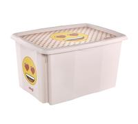keeeper karolina storage box with lid, 45 l, stackable and nestable, design: Emoji Hearts, for children, pink (Nordic Pink)