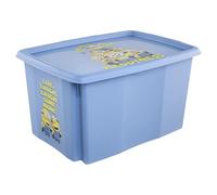 keeeper karolina storage box with lid, 45 l, stackable and nestable, Design: Minions, Happiness, For children, Blue (Soft Blue)