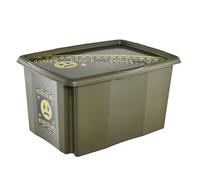 keeeper karolina storage box with lid, 45 l, stackable and nestable, Emoji Danger design, For children, Olive green (Olive)