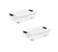 keeeper konrad 2 x Storage Box with Wheels, Lid and Sliding Closure, 59.5 x 39.5 x 18 cm, 28 L, Transparent