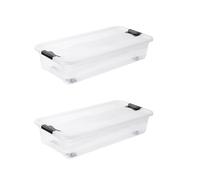 keeeper konrad 2 x Storage Box with Wheels, Lid and Sliding Closure, 79.5 x 39.5 x 18 cm, 33 L, Transparent