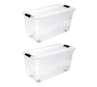 keeeper konrad 2 x Storage Box with Wheels, Lid and Sliding Closure, 79.5 x 39.5 x 41 cm, 83 L, Transparent