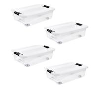 keeeper Konrad 4 x Storage Box with Wheels, Lid and Sliding Closure, 59.5 x 39.5 x 18 cm, 28 L, Transparent