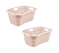 keeeper lassen 2 x Ergonomic Laundry Basket with Breathable Decoration, Non-Slip Soft Handles, 50 L, Nordic Pink