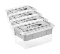 keeeper organiser box, 5 l, Convenient handle, Practical clips, Removable insert, Storage box, 19 x 29 x 14 cm, henri, Nordic Grey (Grey) (Pack of 4)