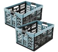 keeeper Pack of 2 Folding Box with Soft Handles, 54 x 37 x 28 cm, 45 L Each, Ben, Eco, Polypropylene, Blue/Black, 54 x 37 x 28 cm