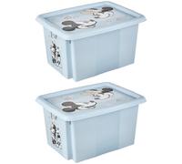 Keeeper Set Of 2 Mickey Mouse Turn Around Stackable Box 15 Litre With Lid - Cloudy Blue, Blue