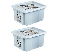 Keeeper Set of 2 Mickey Mouse Turn Around Stackable Box 24 Litre with Lid - Cloudy Blue, Blue