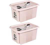 Keeeper Set Of 2 Minnie Mouse Turn Around Stackable Box 15 Litre With Lid - Nordic Pink, Pink