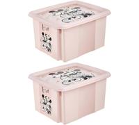 Keeeper Set Of 2 Minnie Mouse Turn Around Stackable Box 24 Litre With Lid - Nordic Pink
