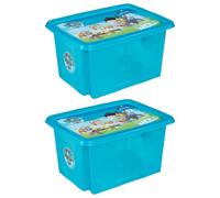 Keeeper Set Of 2 Paw Patrol Turn Around Stackable Box 15 Litre With Lid - Blue Transparent