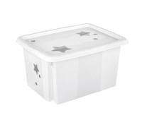 keeeper Stars Storage Box with Lid, Stackable and Rotatable, For Children, 15 L, Karolina, Nordic White