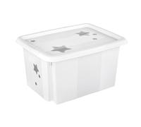 keeeper Stars Storage Box with Lid, Stackable and Rotatable, For Children, 15 L, Karolina, Nordic White