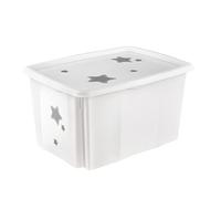 keeeper Stars Storage Box with Lid, Stackable and Rotatable, For Children, 45 L, Karolina, Nordic White