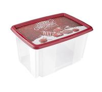 keeeper Storage Box with Christmas Motif and Lid, Stackable, 55x39.5x29.5 cm, 45 L, Wika, Red / Transparent