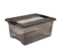 keeeper Storage Box with Lid and Sliding Closing Mechanism, 12 L, Transparent, Crystal Grey