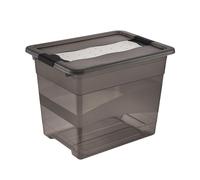 keeeper Storage Box with Lid and Sliding Closing Mechanism, 24 L, Transparent, Crystal Grey